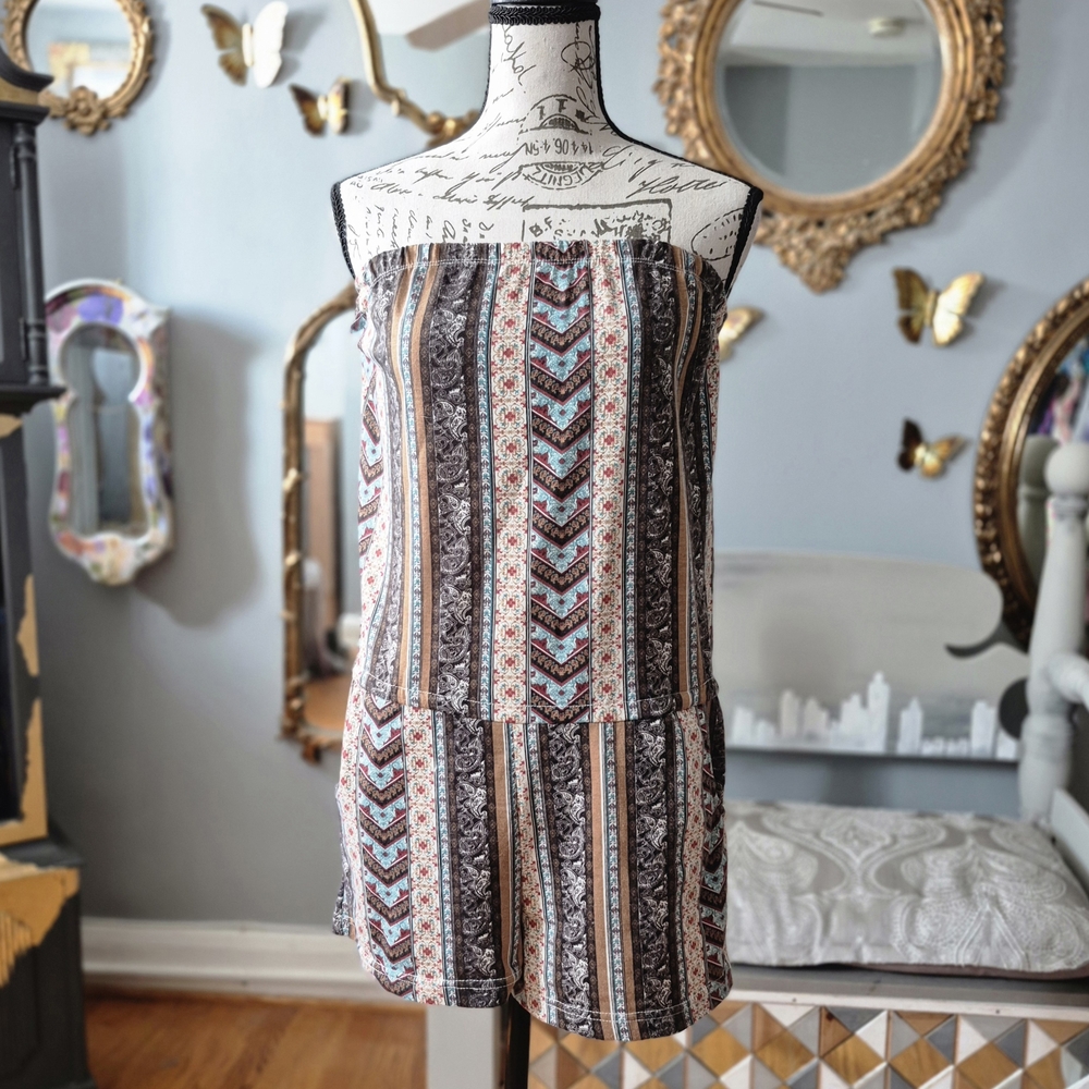 Raya Sun Multicolor Boho Strapless Romper Medium